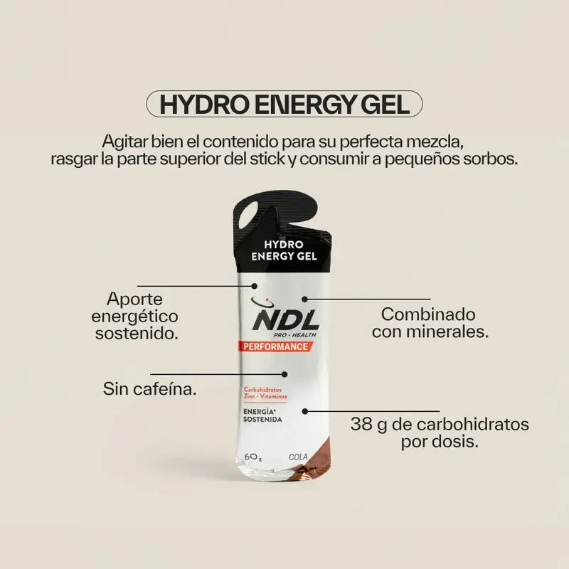 NDL Pro-Health Energy Gel Sem Cafeína sabor Cola, Embalagem de 12x60 gr