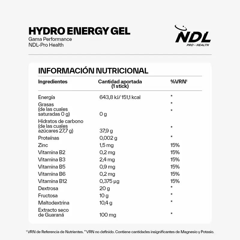 NDL Pro-Health Energy Gel Sem Cafeína sabor Cola, Embalagem de 12x60 gr