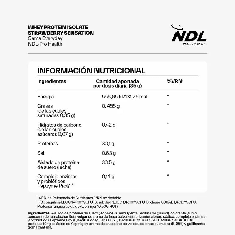 Ndl Pro-Health Whey Protein Isolate - Proteína Isolada, Strawberry Sensation , 500 g