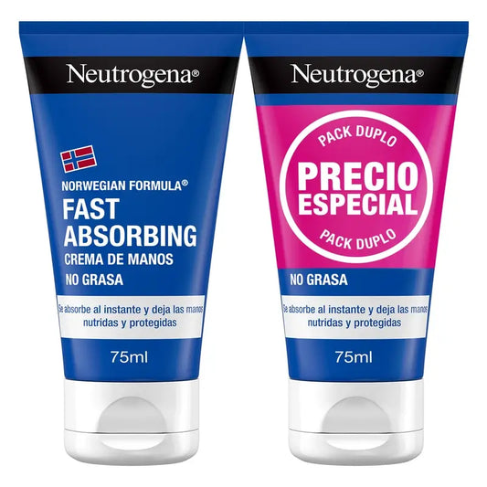 Neutrogena, Creme de Mãos de Absorção Rápida, Reparador de Fissuras, Fórmula Norueguesa, Para Pele Seca, Embalagem de 2 X 75ml