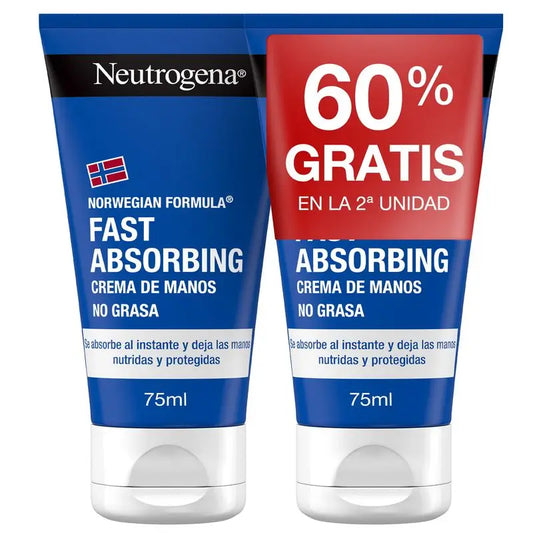 Neutrogena, Crema De Manos Rápida Absorbción, Reparadora De Grietas, Fórmula Noruega, Para Pieles Secas, Pack De 2 X 75Ml