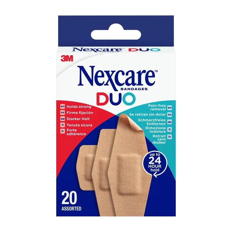 Nexcare Duo Tira De Tela Resistente E Indolora Con Adhesivo Silicona Surtido, 20 unidades