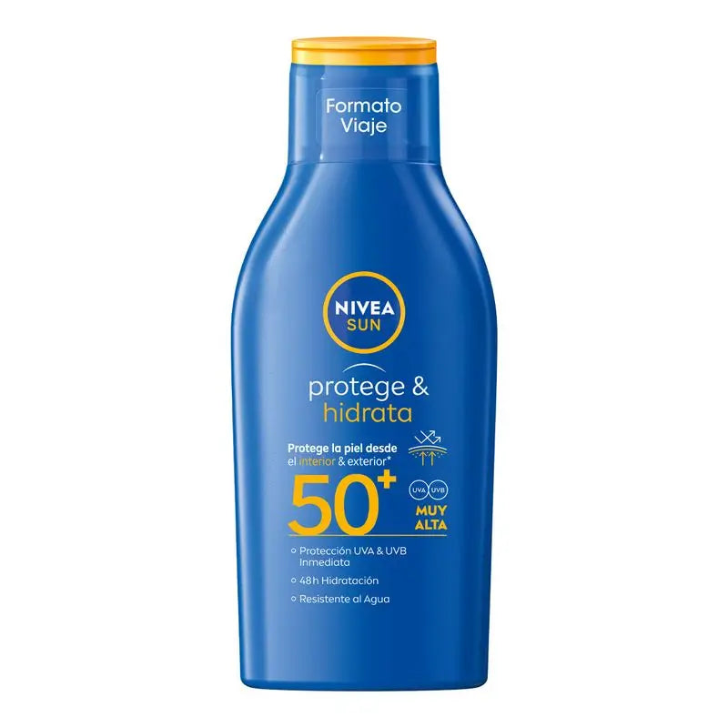 NIVEA Sun SPF50+ Protege & Hidrata Loción Solar Tamaño Viaje, 100 ml