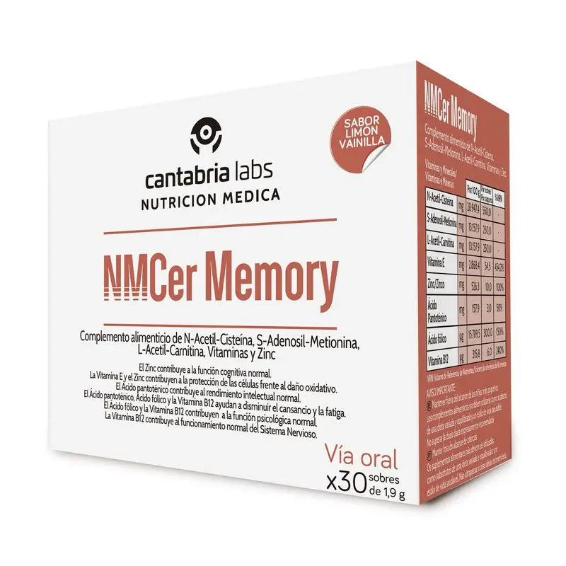 Cer Memory sabor Limão-Vanilla, 1,9 g x 30 saquetas, Cantabria Labs Nutrição Médica