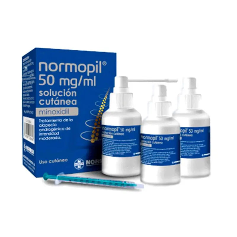 Minoxidil solução cutânea, 3 frascos 90 ml - Normopil 50 mg/ml