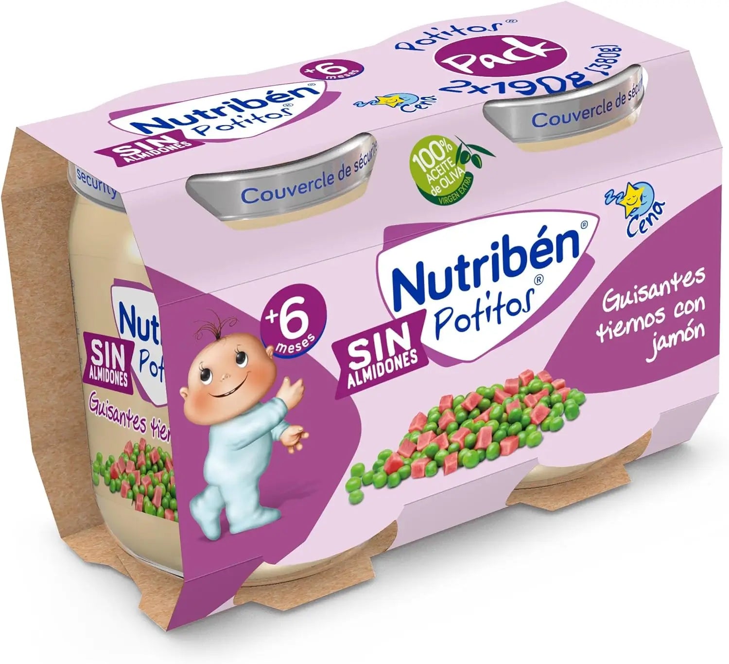 Nutriben Bipack Potito Cena Guisantes Tiernos con Jamón 6M 2 x 190 gr