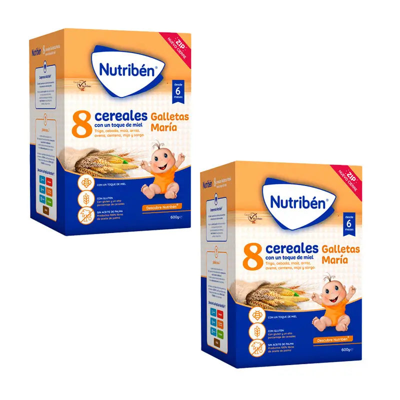 Nutriben Papilla 8 Cereales Miel Galletas Maria, 600 gr x 2