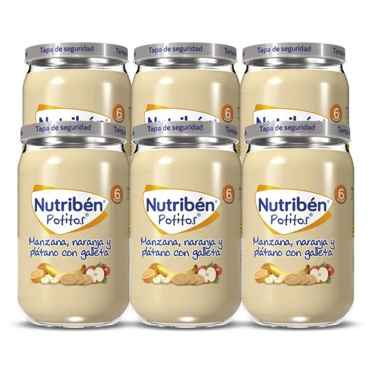 Nutribén Potito Maçã, Laranja E Banana Com Biscoito, 235 gr x 6 unidades