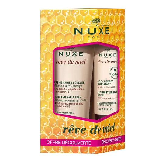 Nuxe Reve De Miel Duo Creme Reparador para Mãos e Unhas 30 ml & Stick Labial Hidratante 4Gr