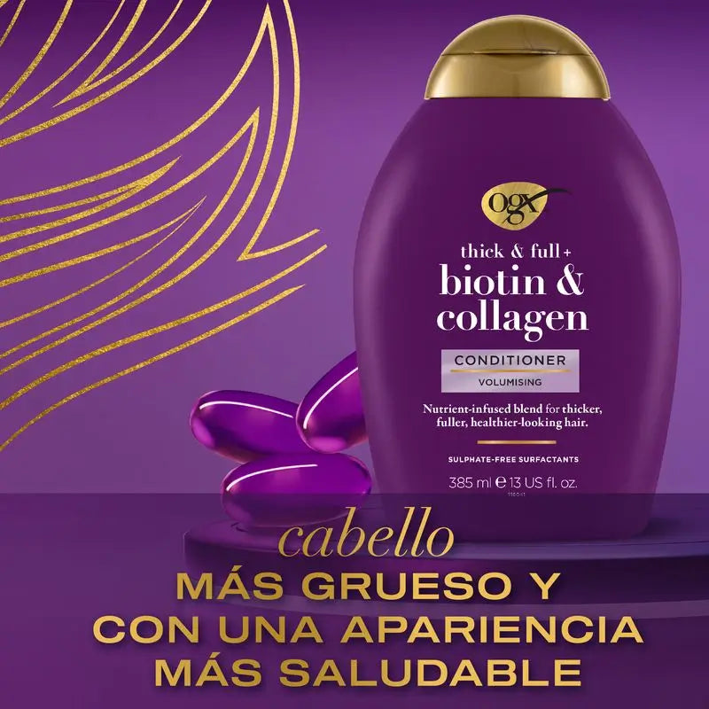 Condicionador OGX Sem Sulfatos, Biotina e Colagénio, Cabelo Volumoso e Saudável, 385 ml