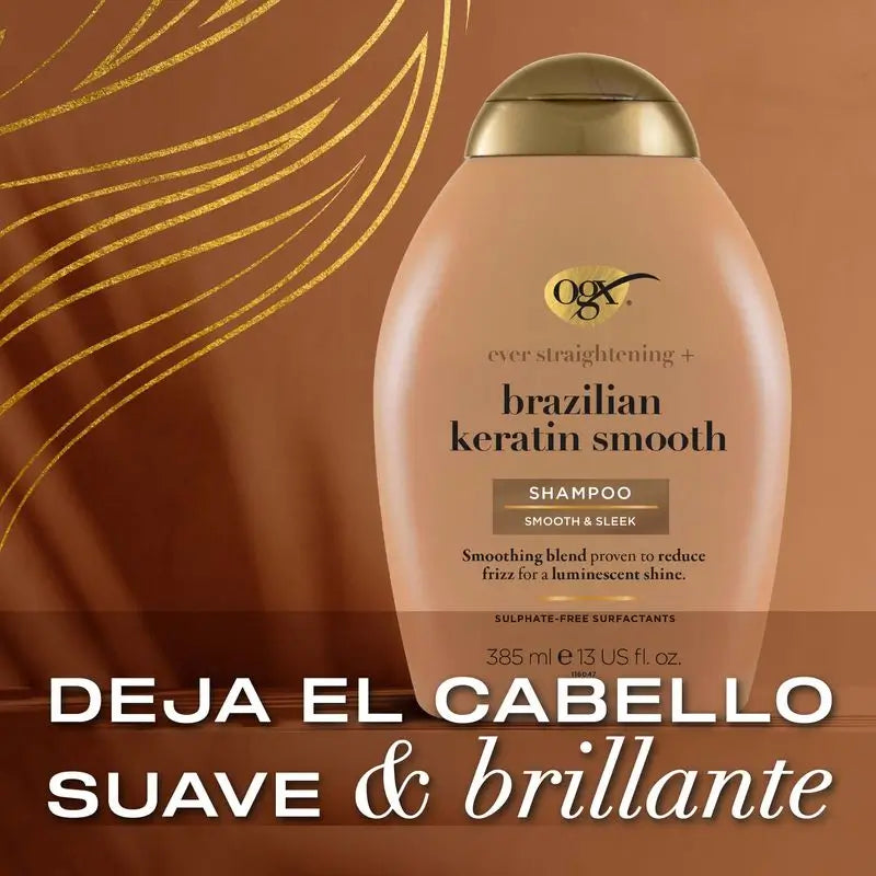 OGX Champô Queratina Brasileira, Suavizar e Nutrir, Cabelo Ondulado ou Encaracolado, Suave e Brilhante, 385ml