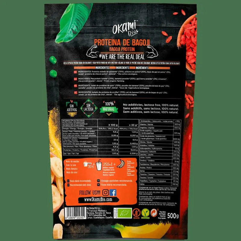 Okami Bio Proteína de Ervilha-Banana-Goji 500G Bio Sg Vegan