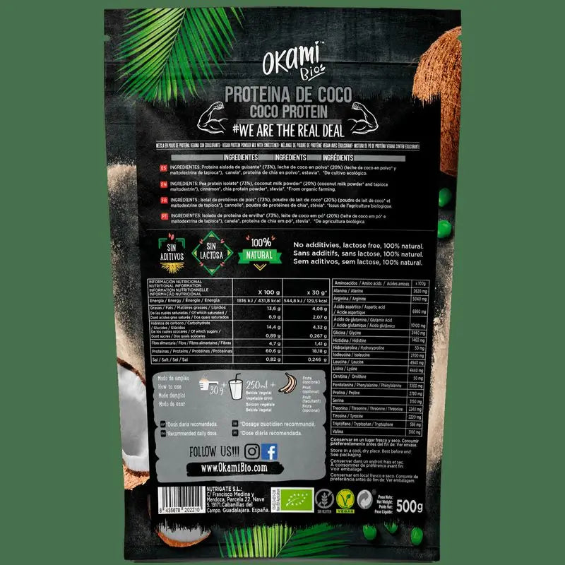 Okami Bio Proteína de Ervilha e Coco 500Gr Bio Sg Vegan