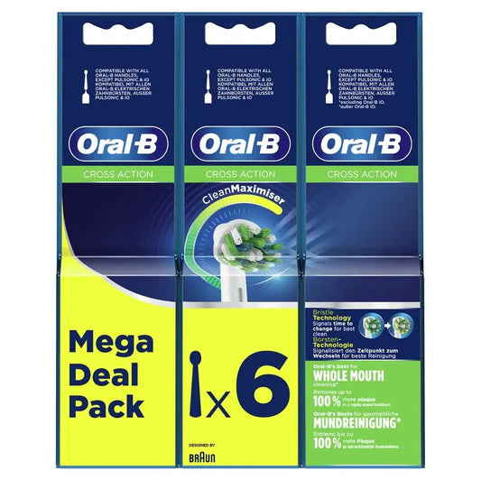 Cabeça de escova de dentes Oral B Braun Crossaction, embalagem com 6 unidades