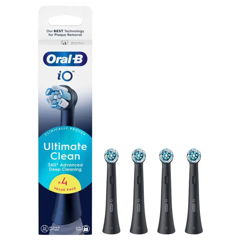 Cabeças de escova de substituição Oral B iO Ultimate Clean Black, embalagem com 4 unidades