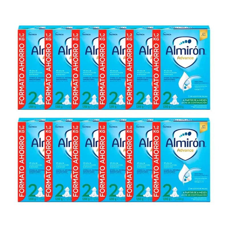 Pack 12 X Almirón Advance 2, Leche de Continuación en Polvo para Bebé, a partir de 6 Meses, 1200g