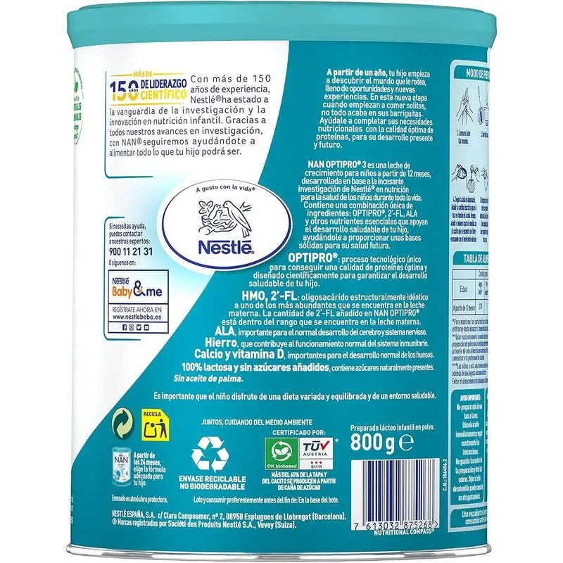 Leite para Crescimento Nestlé Nan Optipro 3, 12X800g