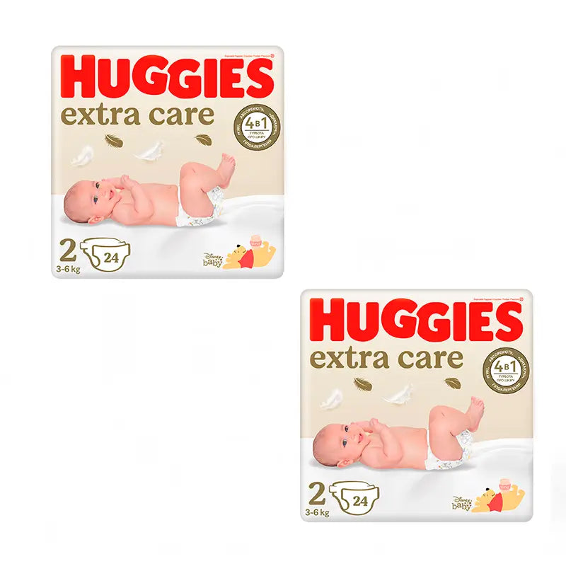 Pack de fraldas Huggies 2X Extra Care Tamanho 2 (4-6Kg), 48 unidades.