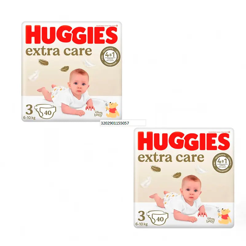 Pack de fraldas Huggies 2X Extra Care Tamanho 3 (5-9Kg), 80 unidades.