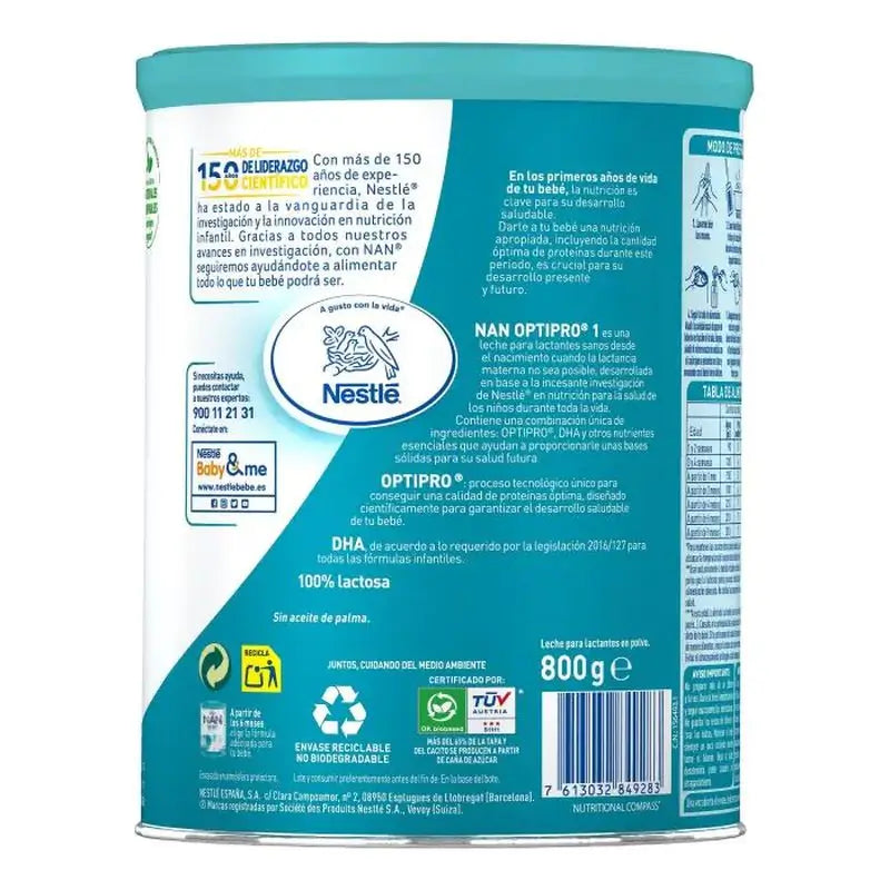 Leite inicial Nestlé Nan Optipro 1, 2X800 g