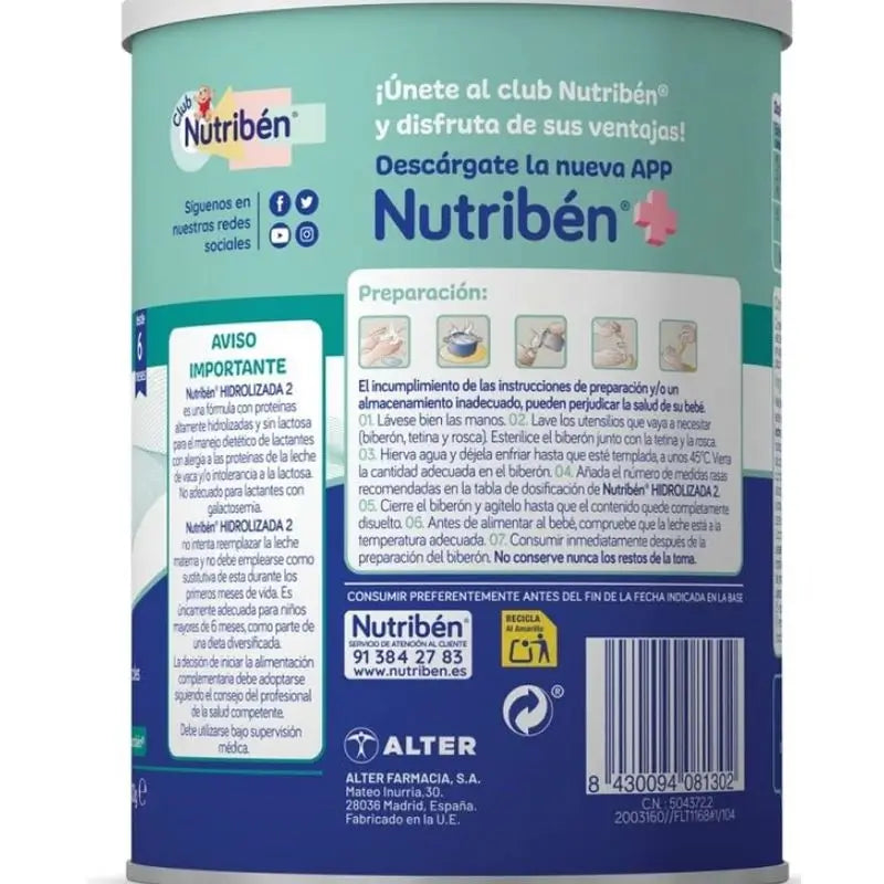 Embalagem 2 X Leite Hidrolisado Nutriben 2 400 g