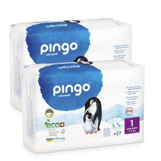 Pingo Pack 2X Fralda Ecológica Tamanho 1 Recém-nascido, 54 unidades.