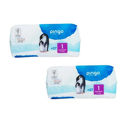 Pingo Pack 2X Fralda Ecológica Tamanho 1 Recém-nascido, 27 unidades.