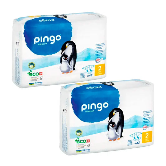 Pingo Pack 2X Pacote de fraldas ecológicas tamanho 2 Mini, 84 unidades.