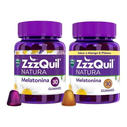 Pacote 2x30 ZzzQuil Natura Melatonin Original e sabor a Manga