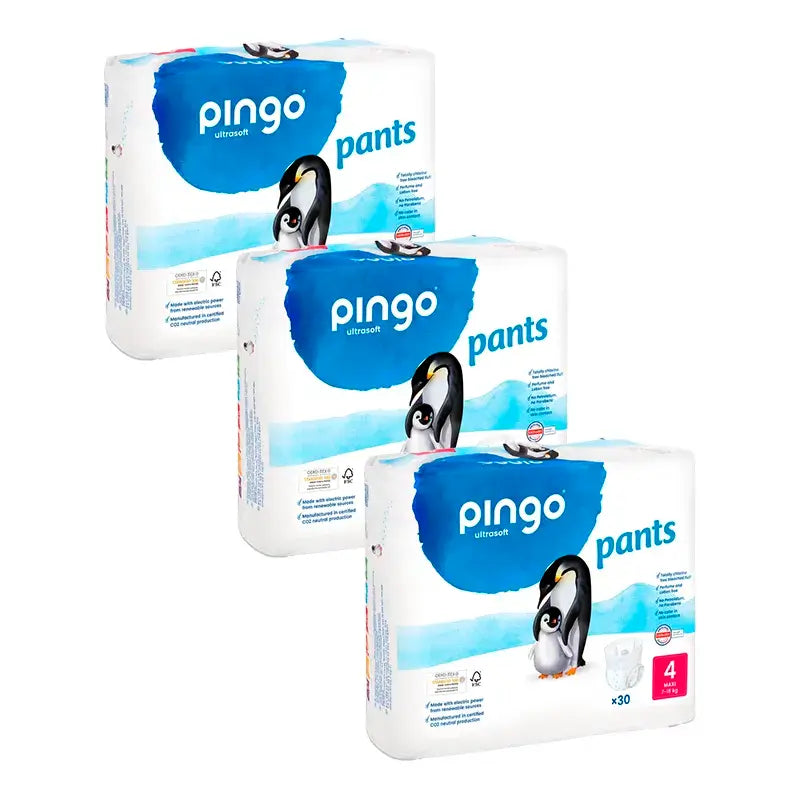 Pingo Pack 3X Cuecas de fraldas orgânicas tamanho 4, 90 unidades.