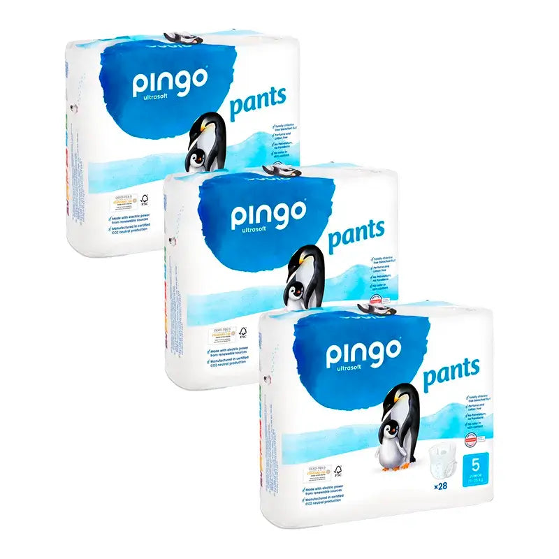 Pingo Pack 3X Cuecas de fraldas orgânicas tamanho 5, 84 unidades.