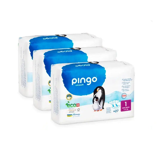 Pingo Pack 3X fralda orgânica tamanho 1 recém-nascido, 81 unidades.