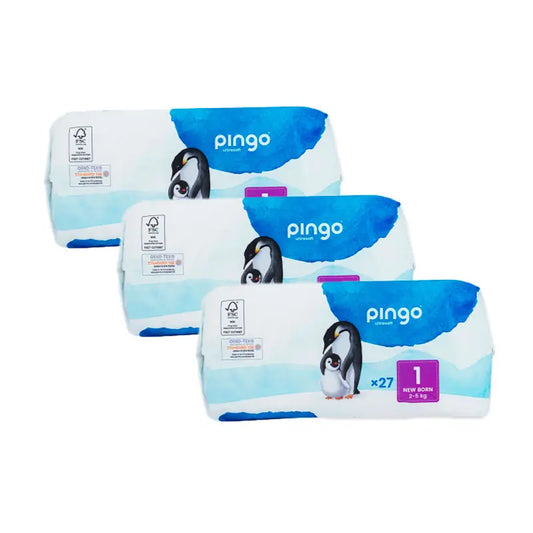 Pingo Pack 3X Organic Nappy Size 1 New Born, 27 unidades.