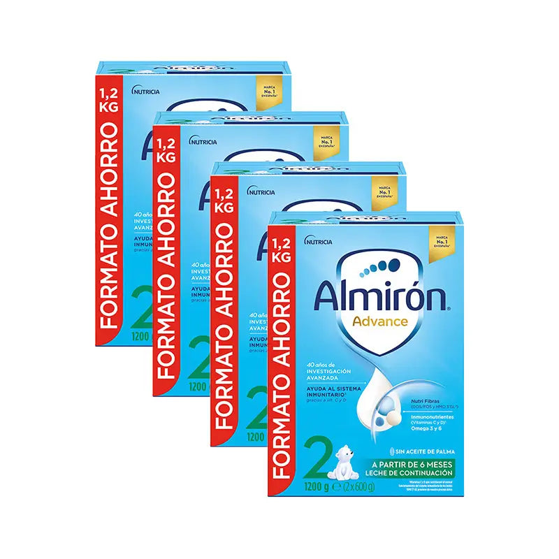 Pack 4 X Almirón Advance 2, Leche de Continuación en Polvo para Bebé, a partir de 6 Meses, 1200g