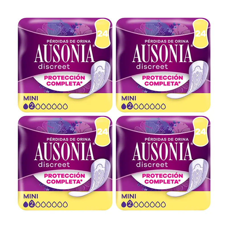 Ausonia Discreet Pack 4 x 24 embalagens para perda de urina feminina Mini, 4 x 24 unidades