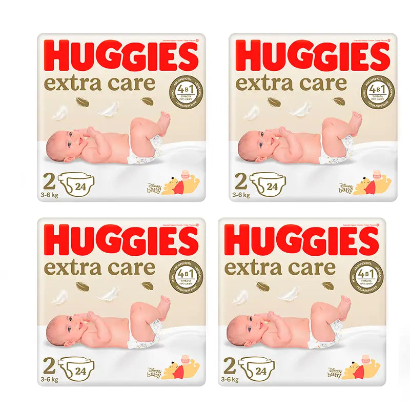 Fralda Huggies 4X Pack Extra Care Tamanho 2 (4-6Kg), 96 unidades.