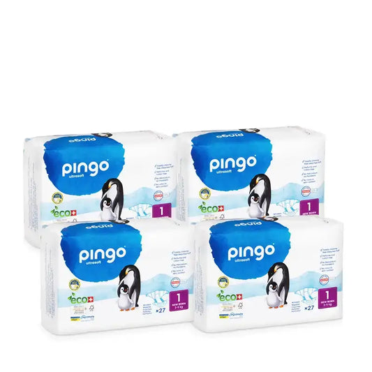 Pingo Pack 4X Fralda Ecológica Tamanho 1 Recém-nascido, 108 unidades.