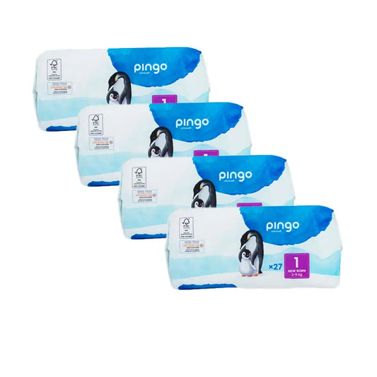 Pingo Pack 4X Fralda Ecológica Tamanho 1 Recém-nascido, 27 unidades.