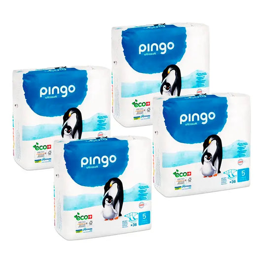 Pingo Pack 4X Fralda Ecológica Tamanho 5 Júnior, 144 unidades.