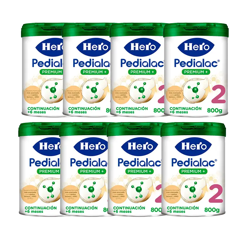 Embalagem 8 X Hero Baby Pedialac Leite 2 Biberões, 800 g