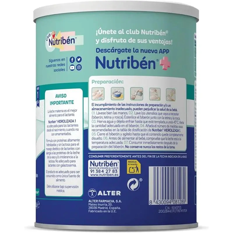 Embalagem 8 X Leite Hidrolisado Nutriben 1 400 g