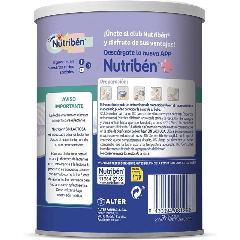 Embalagem 8 X Leite sem lactose Nutriben 1, 400 g