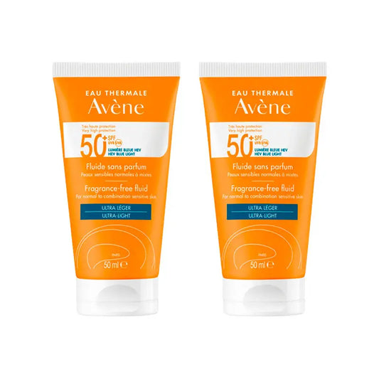 Avene Solar Fluido Sin Perfume SPF 50+, 2x50 ml