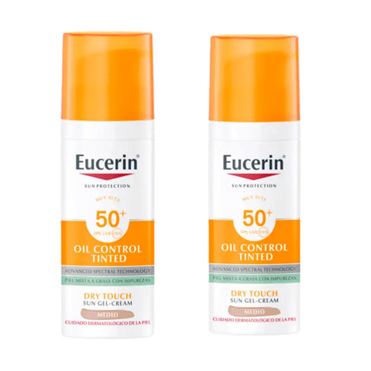 Eucerin Oil Control Dry Touch Pack Protetor Solar Facial SPF50+ Cor, 2x50 ml