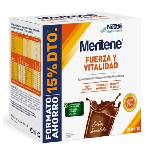 Batido Meritene Strength & Vitality sabor a chocolate 30 saquetas