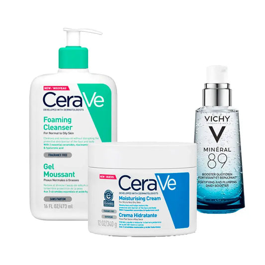 Pack rotina unissexo Vichy Mineral 89 50ml +Cerave gel espumante 473ml+Cerave creme hidratante 340gr