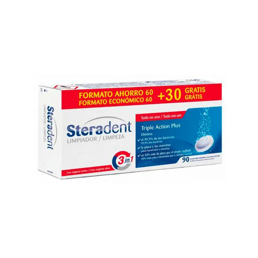 Steradent Pack Triple Acción, 60 + 30 Comprimidos