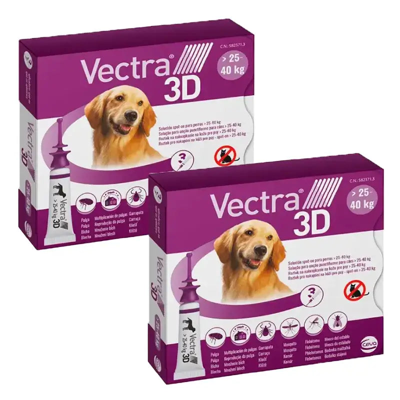 Pack Vectra 3D Cão 25-40 kg, 2 x 3 pipetas