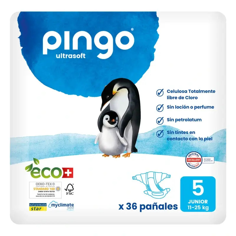 Fraldas Ecológicas Pingo Tamanho 5 Júnior (11-25 kg), 36 unidades