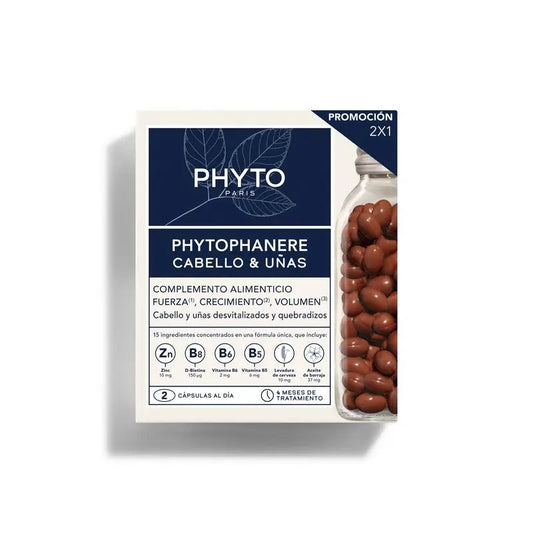 PHYTO phanere duplo cabello y uñas 120 capsulas x 2